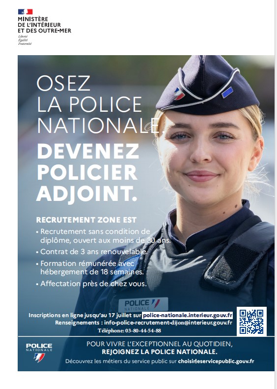 Recrutement policiers adjoints dans l’est de la France.